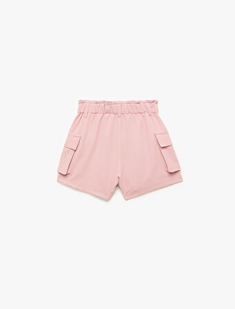 Viskon Karışımlı Beli Lastikli Kargo Cepli Şort