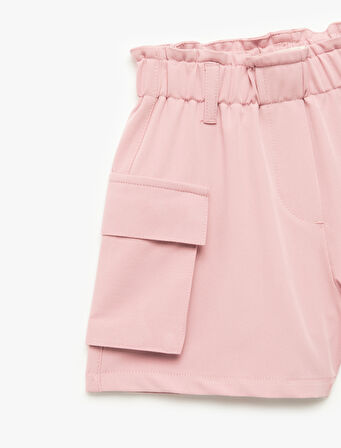 Viskon Karışımlı Beli Lastikli Kargo Cepli Şort