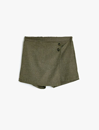 Düğme Detaylı Ekoseli Kruvaze Şort Etek