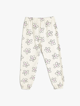 Çiçek Desenli Pamuklu Beli Lastikli Eşofman Altı Şardonlu