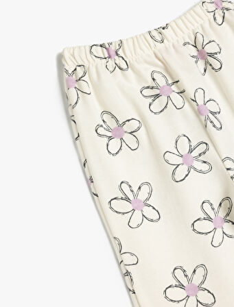Çiçek Desenli Pamuklu Beli Lastikli Eşofman Altı Şardonlu