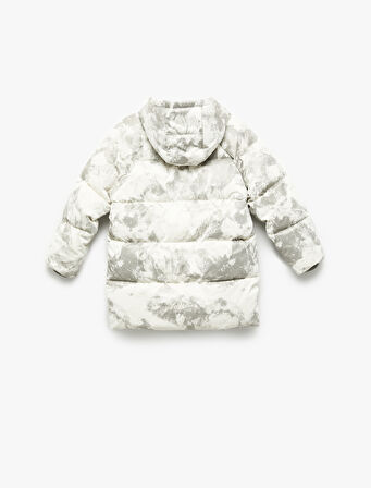 Kapşonlu Uzun Kollu Desenli Cepli Oversize Mont 