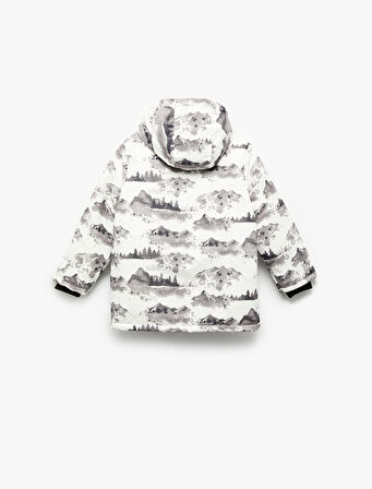 Polar Astarlı Desenli Uzun Kollu Kapşonlu Mont