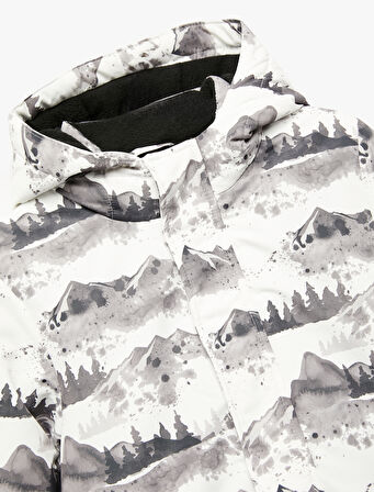 Polar Astarlı Desenli Uzun Kollu Kapşonlu Mont