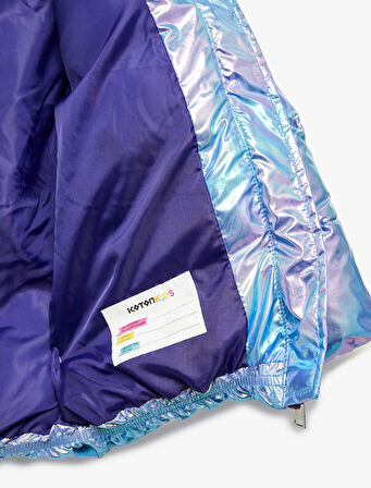 Kapşonlu Fermuarlı Parlak Şişme Mont