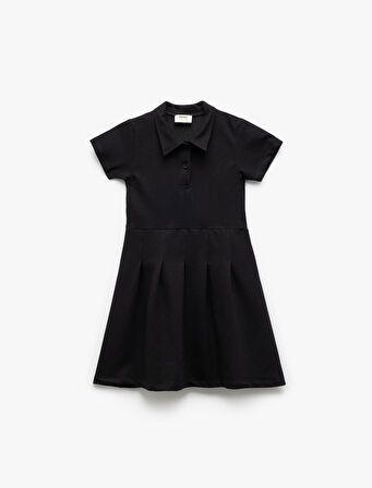 Kısa Kollu Düğme Kapamalı Pamuklu Gömlek Elbise