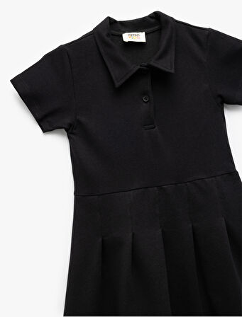 Kısa Kollu Düğme Kapamalı Pamuklu Gömlek Elbise