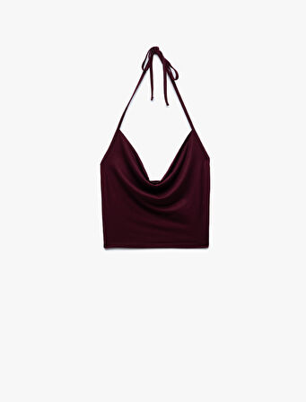 Slim Fit Boyundan Bağlamalı Crop Degaje Yaka Bluz