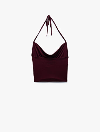 Slim Fit Boyundan Bağlamalı Crop Degaje Yaka Bluz