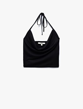 Slim Fit Boyundan Bağlamalı Crop Degaje Yaka Bluz