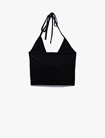 Slim Fit Boyundan Bağlamalı Crop Degaje Yaka Bluz
