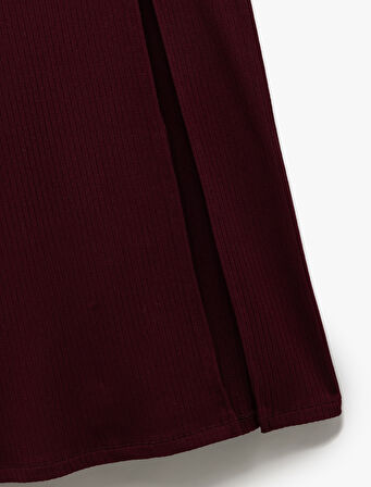 Viskon Ribanalı Slim Fit Yırtmaç Detaylı Kalem Etek