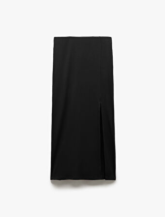 Viskon Ribanalı Slim Fit Yırtmaç Detaylı Kalem Etek