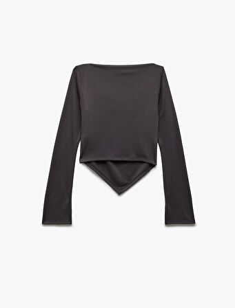 Slim Fit Drape Detaylı Asimetrik Uzun Kollu Tişört