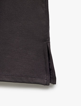 Slim Fit Drape Detaylı Asimetrik Uzun Kollu Tişört