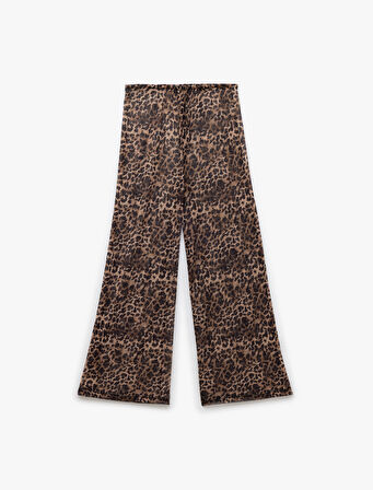 Transparan Tül Bol Paça Leopar Desenli Pareo Pantolon