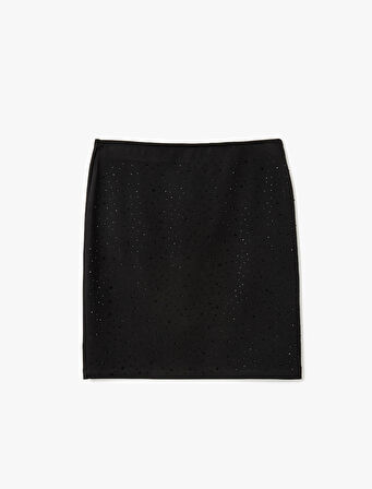 Yüksek Bel Slim Fit Taş Detaylı Mini Abiye Etek