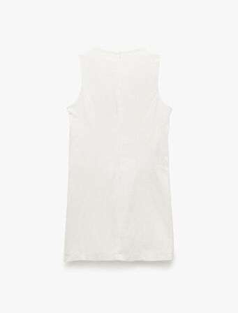 Düğmeli Kolsuz Yuvarlak Yaka Çift Cepli Pamuklu-Viskon Mini Elbise