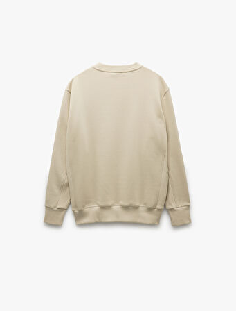 Bisiklet Yaka Dikiş Detaylı Şardonlu Pamuk Karışımlı Basic Sweatshirt