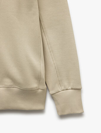 Bisiklet Yaka Dikiş Detaylı Şardonlu Pamuk Karışımlı Basic Sweatshirt