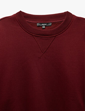 Bisiklet Yaka Dikiş Detaylı Şardonlu Pamuk Karışımlı Basic Sweatshirt