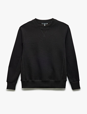Bisiklet Yaka Dikiş Detaylı Şardonlu Pamuk Karışımlı Basic Sweatshirt