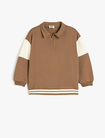 Uzun Kollu Yarım Fermuarlı Oversize Polo Yaka Sweatshirt