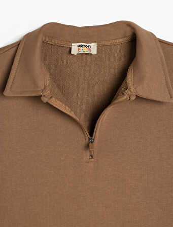 Uzun Kollu Yarım Fermuarlı Oversize Polo Yaka Sweatshirt