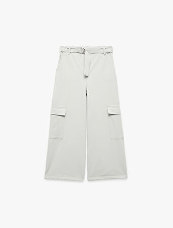 Kemer Detaylı Kapaklı Cepli Geniş Paça Kargo Pantolon