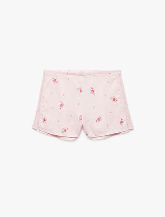 Dantel Detaylı Çiçekli Saten Şort Pijama Altı
