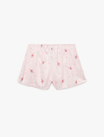Dantel Detaylı Çiçekli Saten Şort Pijama Altı