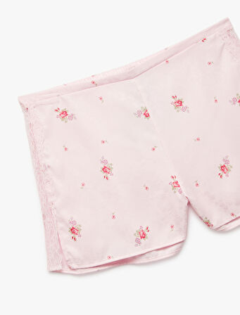Dantel Detaylı Çiçekli Saten Şort Pijama Altı