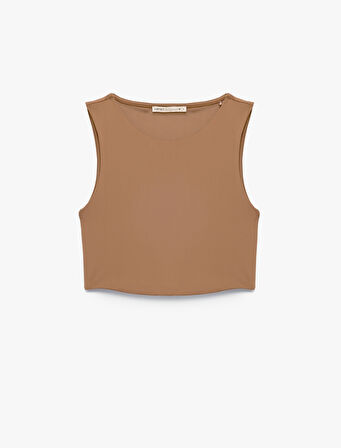 Skinny Bisiklet Yaka Kolsuz Crop Top