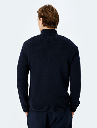 Düğmeli Polo Yaka Pamuk Karışımlı Basic Uzun Kollu Triko Kazak