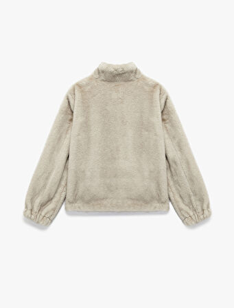 Koton X Sima Tarkan - Suni Süet Astarlı Dik Yaka Uzun Kollu Crop Fermuarlı Peluş Mont