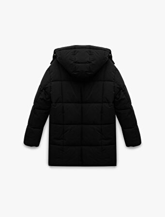 Çıkarılabilir Kapüşonlu Uzun Kollu Cepli Su İtici Fermuarlı Şişme Mont