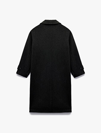 Astarlı Düğmeli Kruvaze Uzun Kollu Oversize Kaşe Kaban