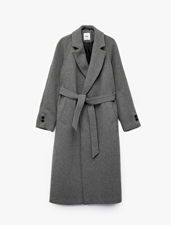 Uzun Kollu Kemerli Cepli Kruvaze Uzun Kaşe Kaban