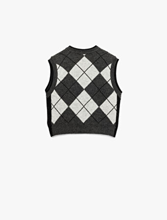 Baklava Desenli Kolsuz Bisiklet Yaka Triko Süveter