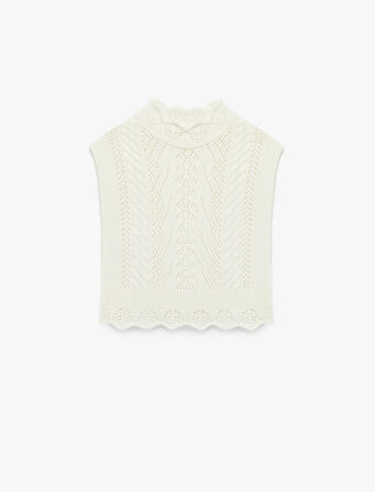 Dik Yaka Kolsuz Ajurlu Örgü Süveter