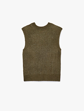 Kolsuz Dik Yaka Dokulu Triko Süveter