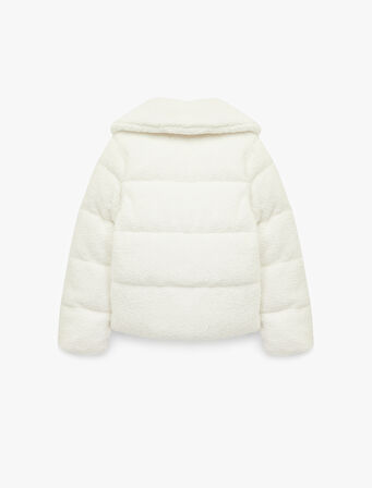 Uzun Kollu Cepli Fermuarlı Dik Yaka Detaylı Anorak Peluş Şişme Mont