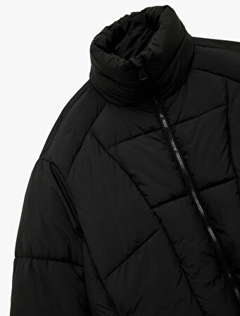 Polar Cepli Dik Yaka Uzun Kollu Fermuarlı Su İtici Crop Şişme Mont