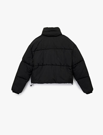 Polar Cepli Dik Yaka Uzun Kollu Fermuarlı Su İtici Crop Şişme Mont