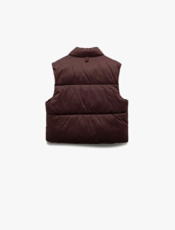 Dik Yaka Kolsuz Fermuarlı Su İtici Crop Şişme Yelek