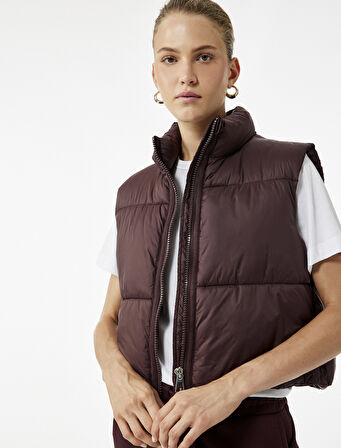 Dik Yaka Kolsuz Fermuarlı Su İtici Crop Şişme Yelek