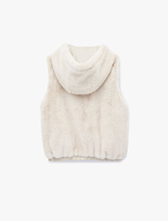 Kolsuz Kapüşonlu Fermuarlı Peluş Yelek