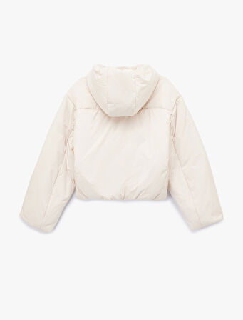 Fermuarlı Uzun Kollu Su İtici Kapüşonlu Crop Şişme Mont