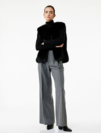 Düğmeli Bisiklet Yaka Kolsuz Suni Kürk Crop Yelek