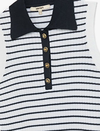 Regular Fit Kolsuz Yarım Düğmeli Polo Yaka Triko Bluz